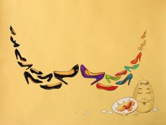 Туфельки разлетаются с выставки Дали. Иллюстрация к авторской сказке «Летающие туфельки». 2011. Бумага, тушь, акрил. 42х60